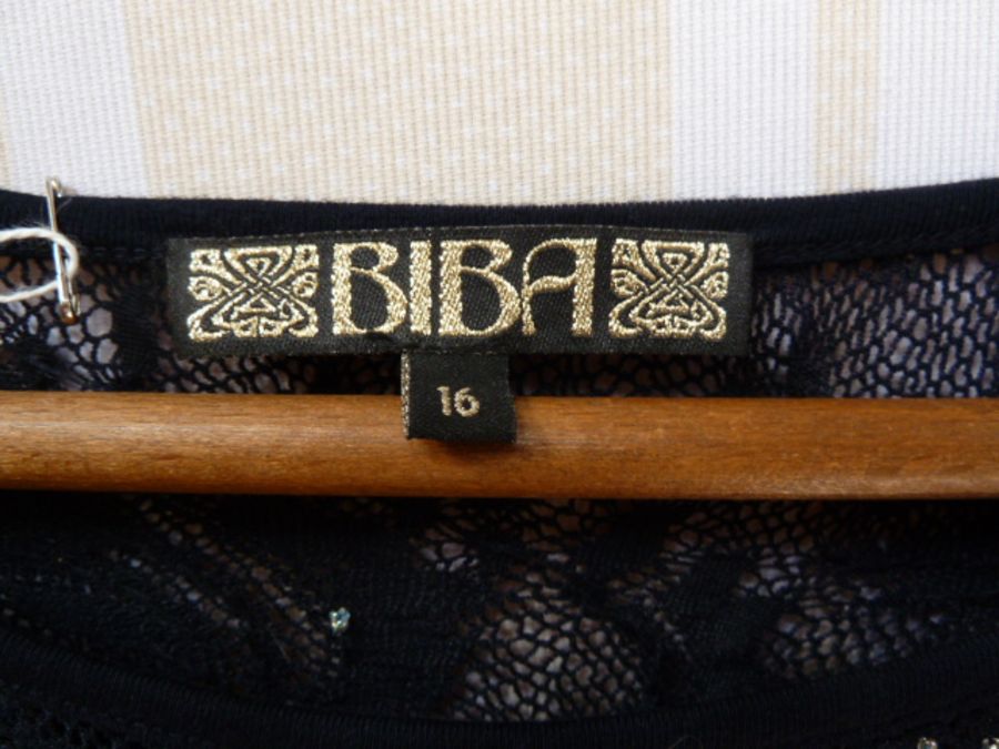 1980's/'90'S Biba black 1920's style dress , with bugle bead decoration to neck and ribbon drapes, - Image 2 of 5