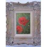 S A Neal  Oil on board Poppies, signed lower right, 15.5cm x 10.5cm
