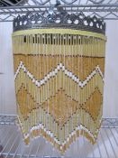 20th century beaded shade lamp in gold and white and an early 20th century moulded ceiling shade