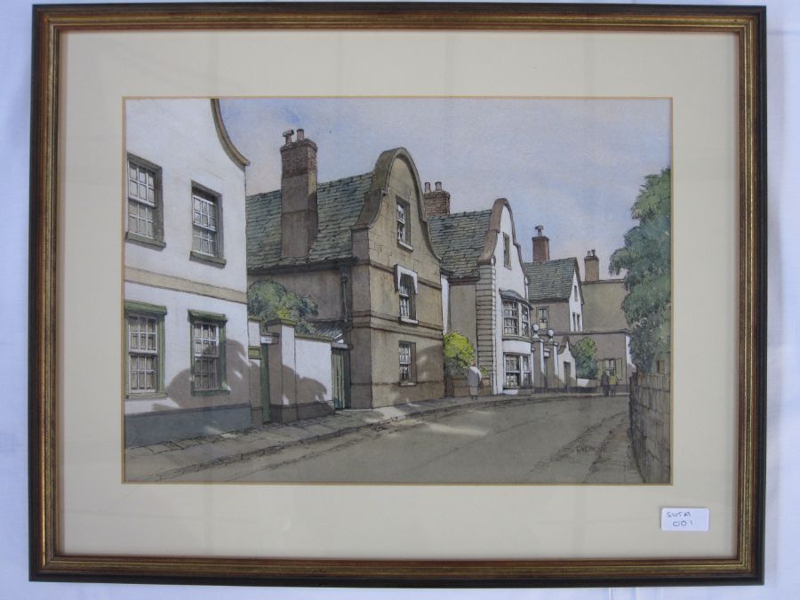 E W Moy (20th century school)  Topsham, Devon and Tewkesbury - three village street scenes, - Image 2 of 3