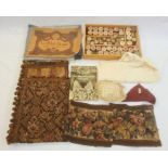 Box of assorted sewing items, to include cotton reels, bone bobbin parts, beads, links,