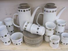 Meakin studio pottery part coffee service, a quantity of Midwinter-style craft plates, fashion shape