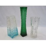Whitefriars clear glass textured vase, 23cm high, a tapered textured glass vase in clear and