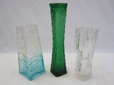 Whitefriars clear glass textured vase, 23cm high, a tapered textured glass vase in clear and