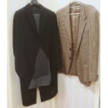 Gentleman's morning jacket, two pairs of grey striped trousers, a vintage tweed jacket, two