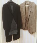 Gentleman's morning jacket, two pairs of grey striped trousers, a vintage tweed jacket, two