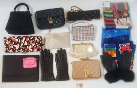 Jaeger scarf and matching clutch bag, assorted handbags, assorted scarfs to include Chanel,