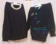 Pure cashmere twin-set, size 18, brand new Jaeger black jumper with faux pearl beaded neckline,