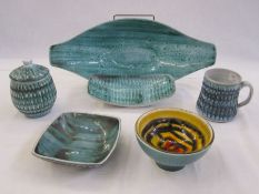 Five pieces of Hastings pottery (Dennis Lucas) to include mug, bowls, etc and a Poole pottery bowl