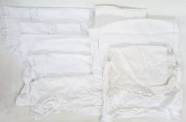 Quantity of linen/cotton lace and embroidered pillow cases and a pair of sheets (1 box)
