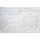 Quantity of linen/cotton lace and embroidered pillow cases and a pair of sheets (1 box)