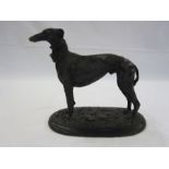 After Mene bronzed figure of a greyhound on oval base, signed to base, 26cm high