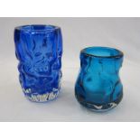 Whitefriars knobbly glass in blue, 17cm high and another smaller in turquoise, 13cm high (2)