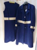 Anthony Charles Koupy blue dress 1960's, with white dropped waist detail and matching coat (2)