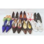 Vintage designer shoes all with original boxes to include Chanel brown suede block heel shoes,