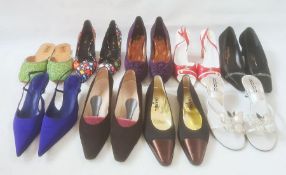 Vintage designer shoes all with original boxes to include Chanel brown suede block heel shoes,
