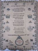 Sampler with embroidered poem "On the Death of a Father ... James Batterbury died January 23rd 1829"