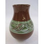 Holkham pottery vase, ovoid shaped, brown glaze with green band, marked to base, 18cm high