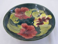 Moorcroft Amaryllis bowl, green ground, 18.5cm diameter