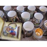 Quantity of Beswick Royal Doulton Dickens tankards and collectors mugs (2 boxes)