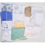 Assorted table linen, drawn thread table cloths, crochet, embroidered, etc (1 box)