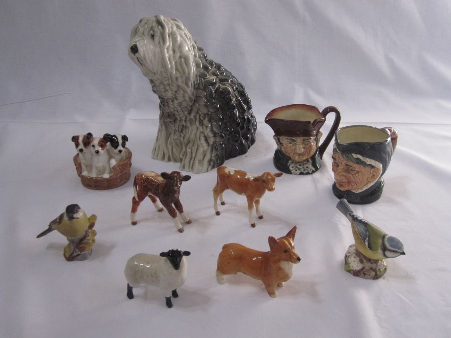 Beswick model sheepdog, Beswick model Corgi, Beswick model sheep, two Beswick model calves, Royal