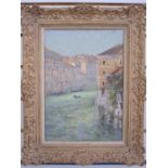 John Neale (20th century) Oil on board Venetian scene, view from the Academy Bridge, canal with