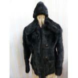 Vintage black fur jacket with suede inserts, and matching hat ( 2)