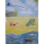 Robert Bye  Watercolour Beach scene with kite, signed lower left, 55cm x 37cm