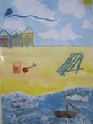 Robert Bye  Watercolour Beach scene with kite, signed lower left, 55cm x 37cm