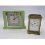 Smith Sectric green Art Deco-style clock, 13.5cm high and a carriage clock, 10.5cm high (not