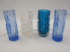 Whitefriars clear glass bark-effect vase, 14cm high, another in turquoise, 15cm high and a pair of