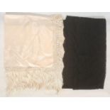 Cream Chinese style satin shawl with deep fringe and a black machine lace shawl (2)Condition