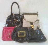 L K Bennett mock croc leather handbag, a Russell and Bromley black patent leather bag, several