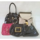 L K Bennett mock croc leather handbag, a Russell and Bromley black patent leather bag, several