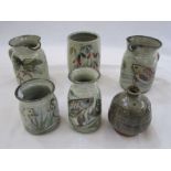 Colin Kellam studio pottery to include jugs and vases, fish and flower decorated (6)