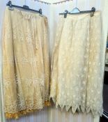 Victorian lace skirt, the lace over apricot-coloured satin with frill and another over a stiff