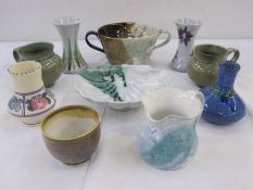 Quantity of studio pottery to include John Bordeaux, The Isles of Scilly, pottery vase, Earthworks