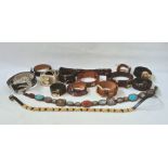 Assorted vintage and later lady's belts and a sequin scarf (1 box)