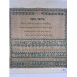 Sampler with alphabet, numbers and prayer by Heather Walsh dated 1839, stitched onto board, 30cm x