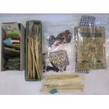 Bag of assorted sewing items, to include packets of needles, bone bodkins, rug weavers, bone crochet
