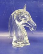 Vilca glass model of a horse's head, with etched signature to base, 32cm high