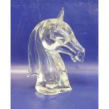 Vilca glass model of a horse's head, with etched signature to base, 32cm high