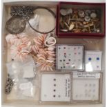 Assorted modern stud earrings, gold coloured cufflinks, binoculars, costume jewellery ( 1 box)