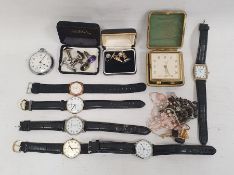 Quantity of assorted gentleman's watches, Services pocket watch, cufflinks (1 box)