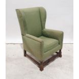 Early 20th century wing-back chair in green upholstery