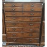 19th century chest on chest, the top section with two deep short drawers above two long drawers, the