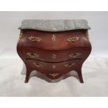 20th century Dutch-style bombe-fronted commode, the serpentine grey marble top above three
