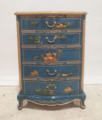 Chinese style blue ground five-drawer chest, 69.5cm x 96cm