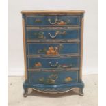 Chinese style blue ground five-drawer chest, 69.5cm x 96cm